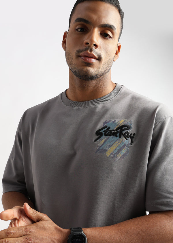 Cloudburst Gray Embroided Graphic Oversized