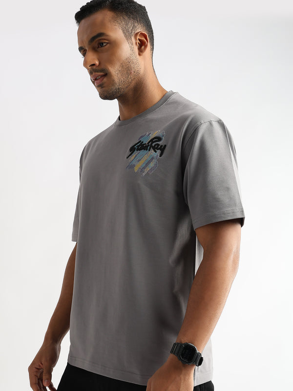 Cloudburst Gray Embroided Graphic Oversized