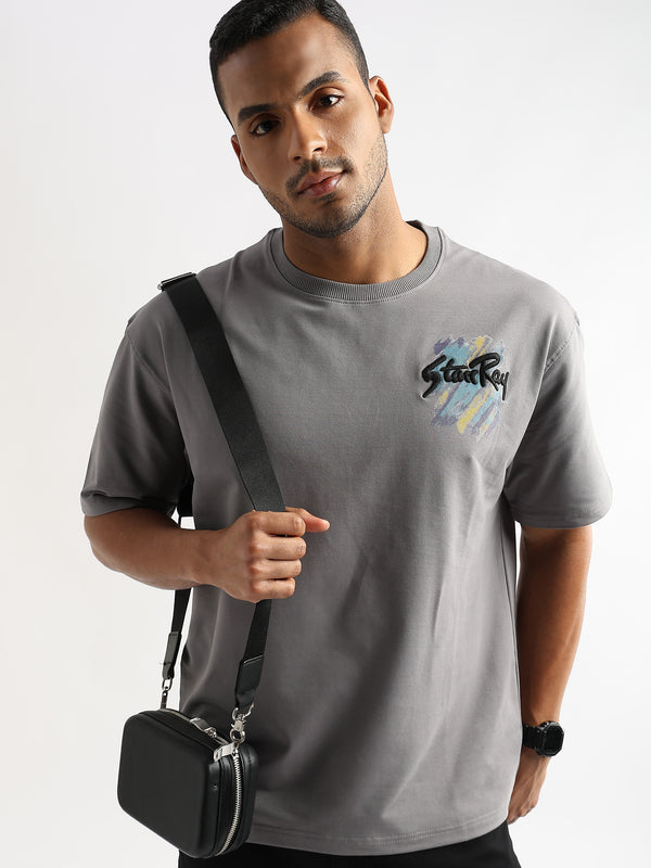 Cloudburst Gray Embroided Graphic Oversized