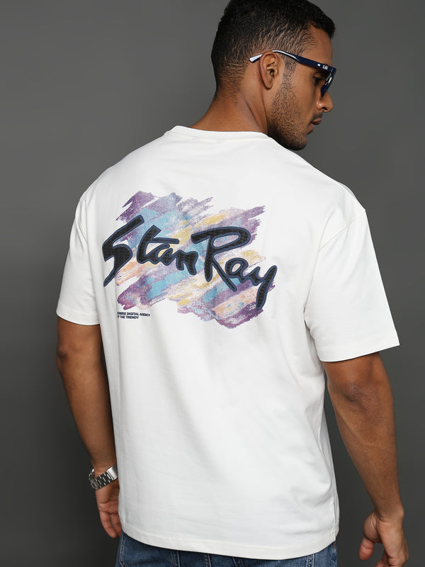 Star White Embroided Graphic Oversized