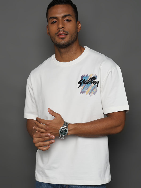 Star White Embroided Graphic Oversized