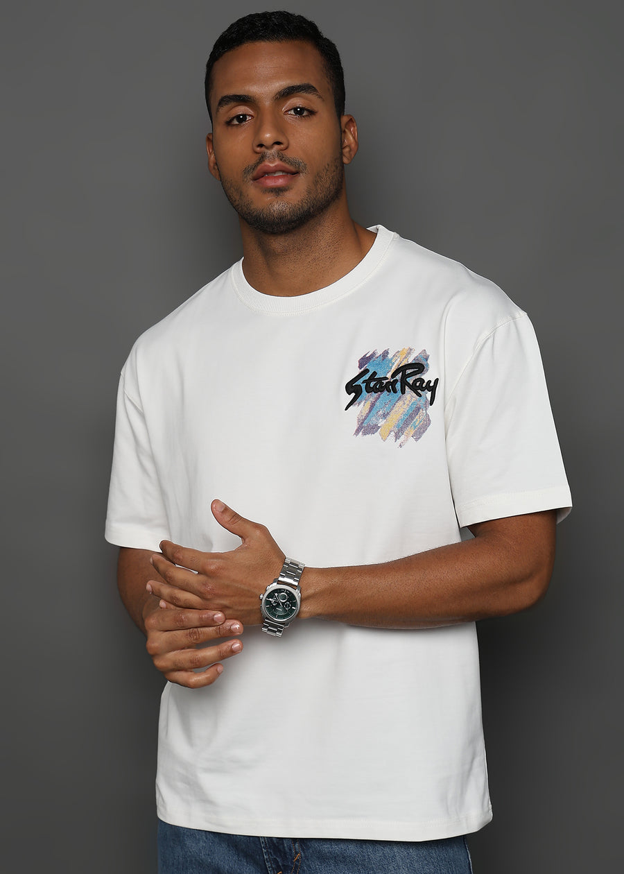 Star White Embroided Graphic Oversized