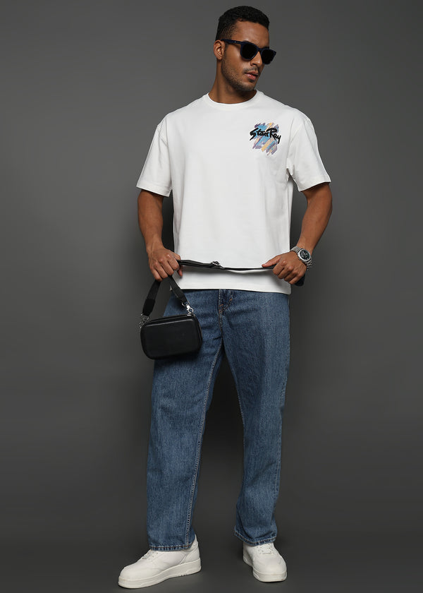 Star White Embroided Graphic Oversized