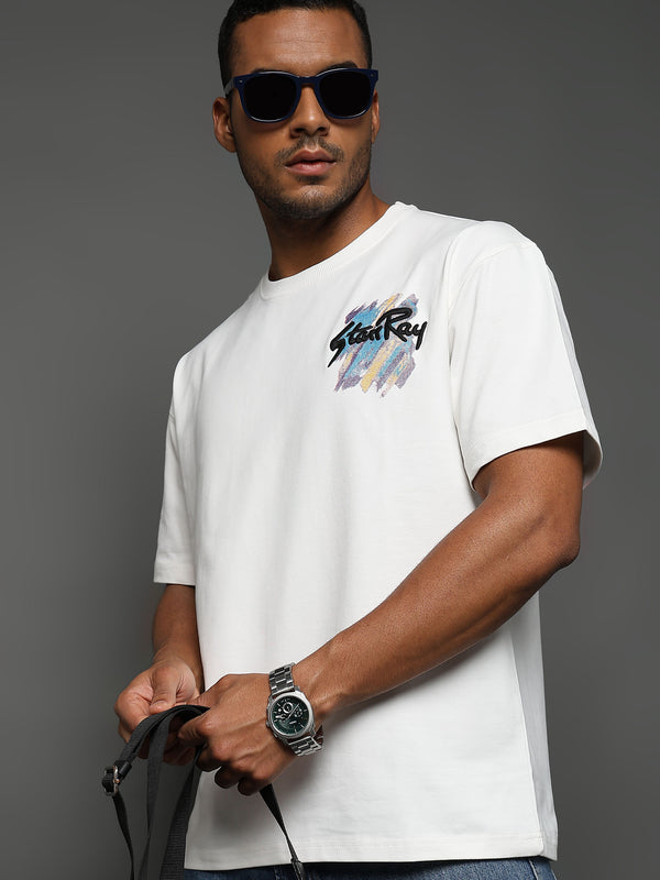 Star White Embroided Graphic Oversized