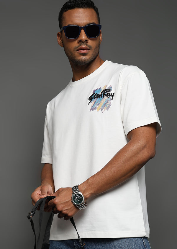 Star White Embroided Graphic Oversized