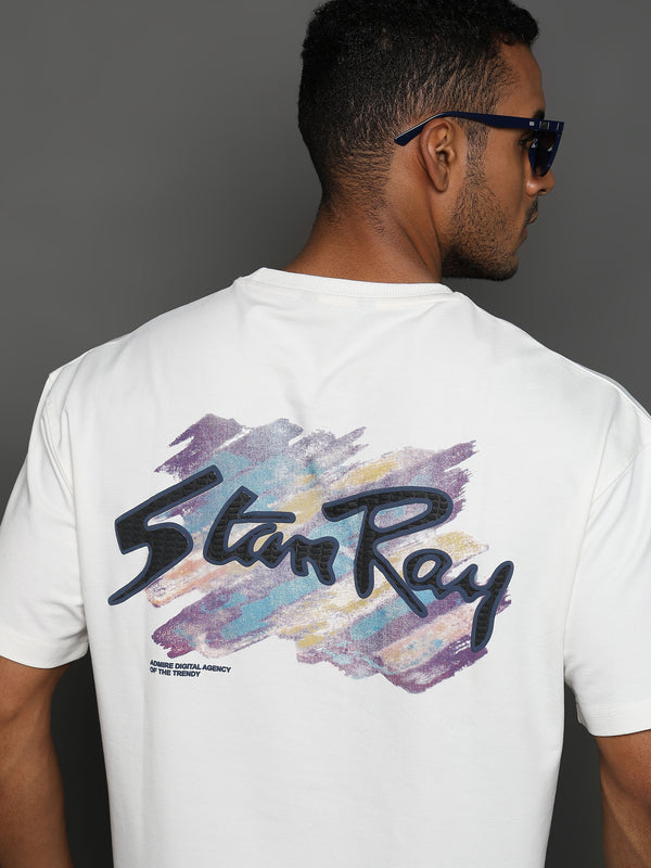 Star White Embroided Graphic Oversized