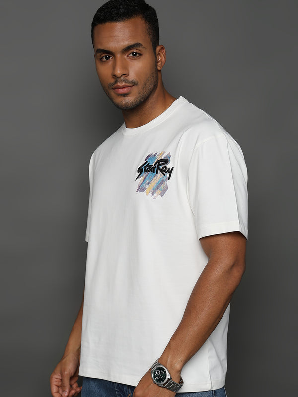 Star White Embroided Graphic Oversized