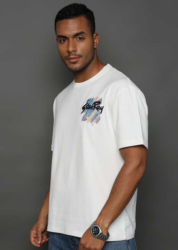 Star White Embroided Graphic Oversized