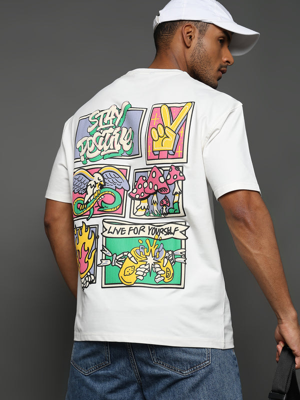 Star White Stay Positive Graphic Oversized