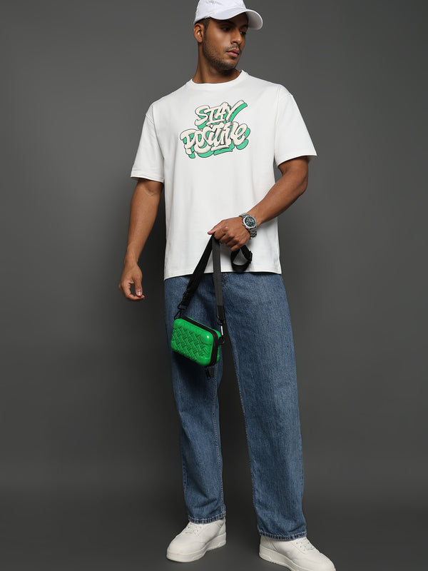 Star White Stay Positive Graphic Oversized