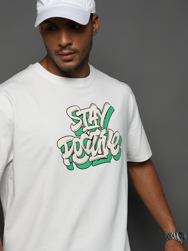 Star White Stay Positive Graphic Oversized