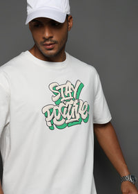 Star White Stay Positive Graphic Oversized