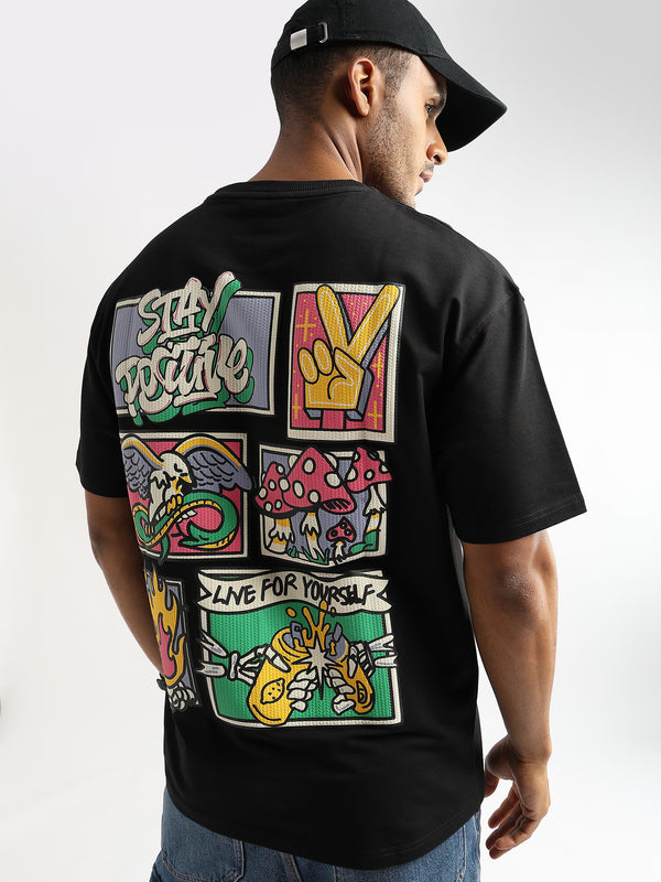 Phantom Black Stay Positive Graphic Oversized