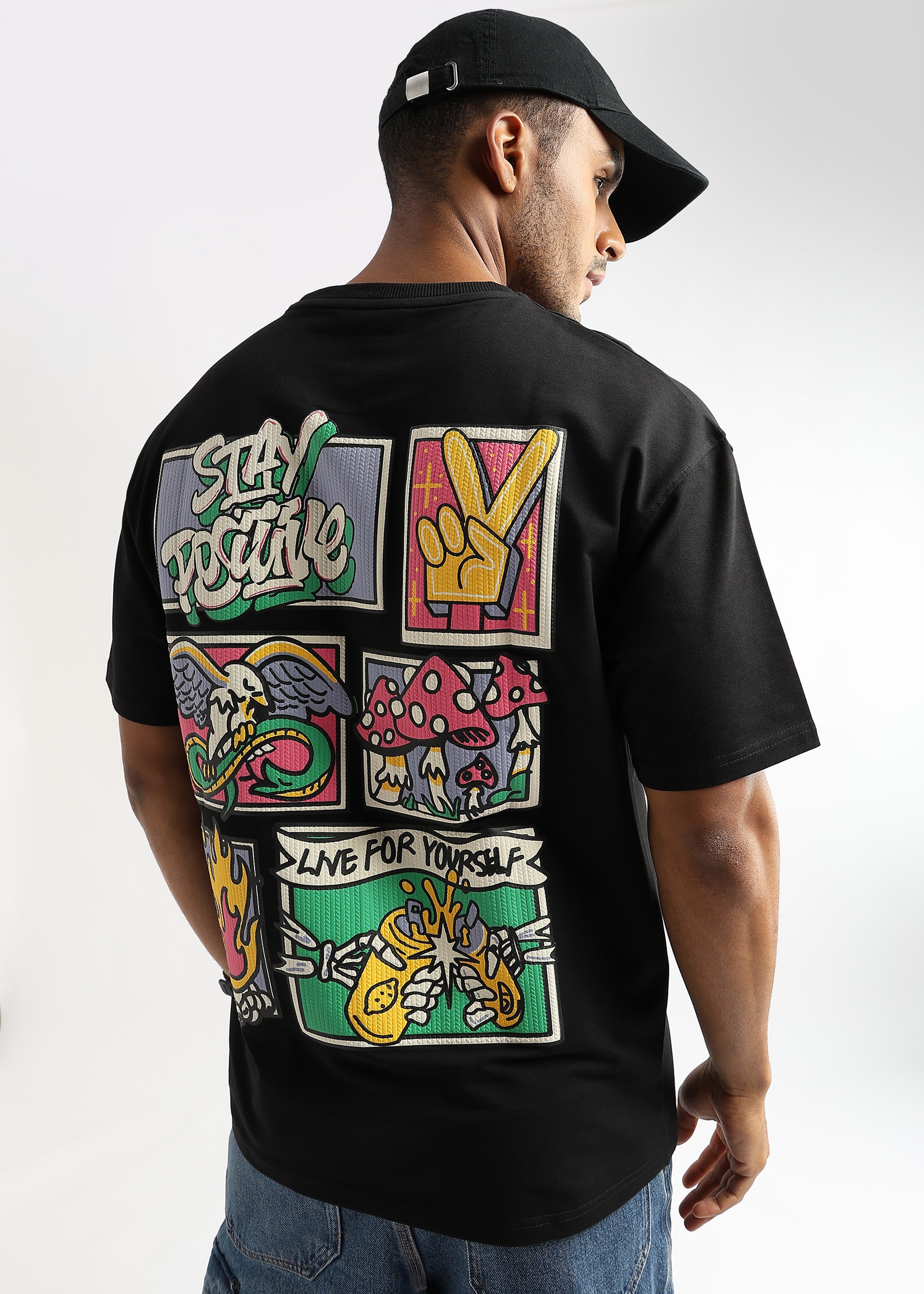 Phantom Black Stay Positive Graphic Oversized