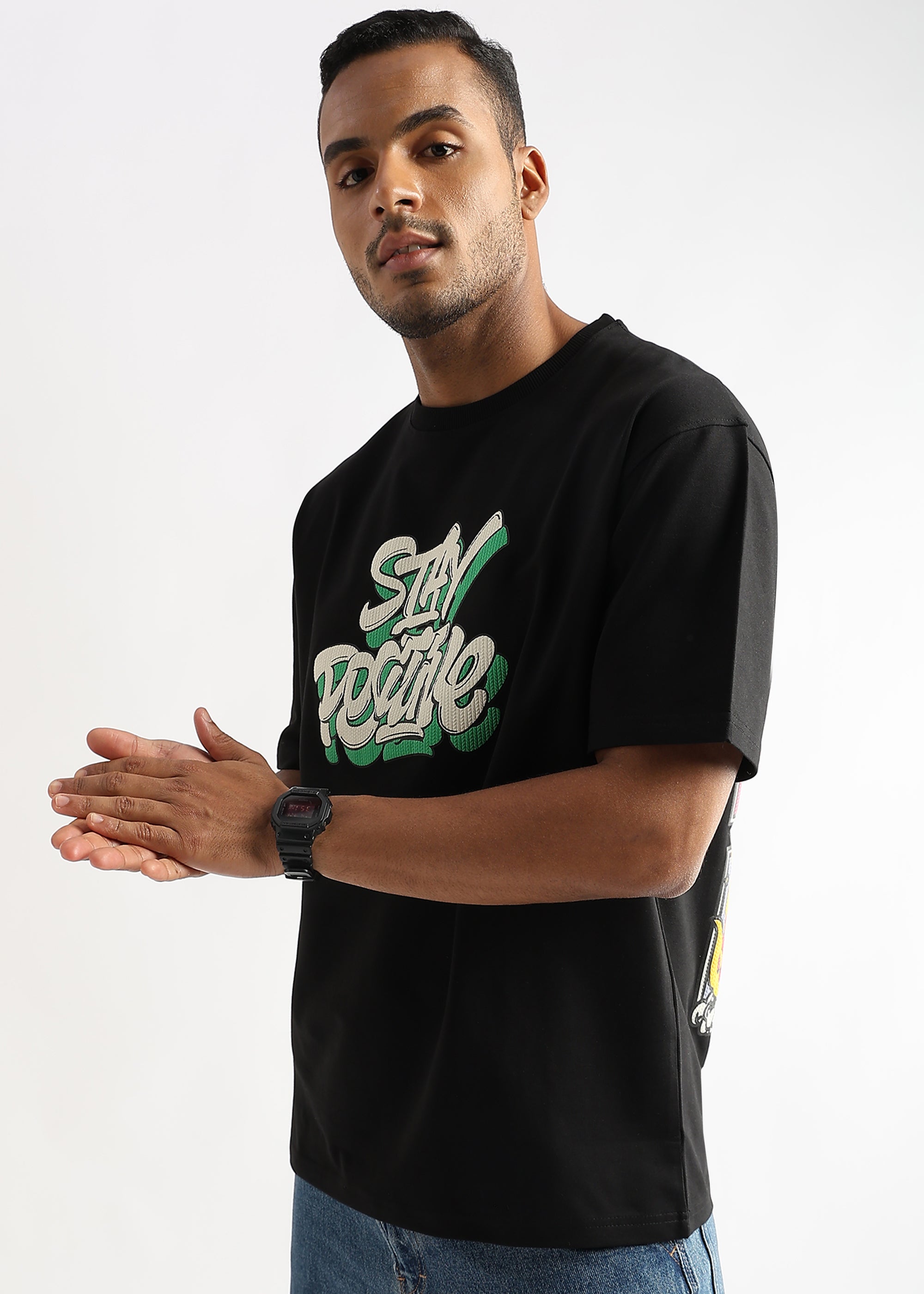 Phantom Black Stay Positive Graphic Oversized
