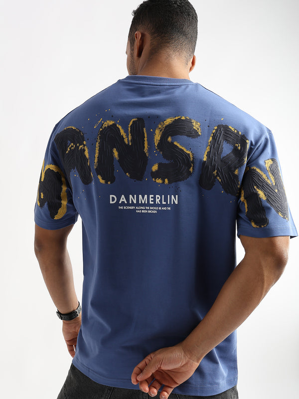 Federal Blue Mansrin Embroided Graphic Oversized