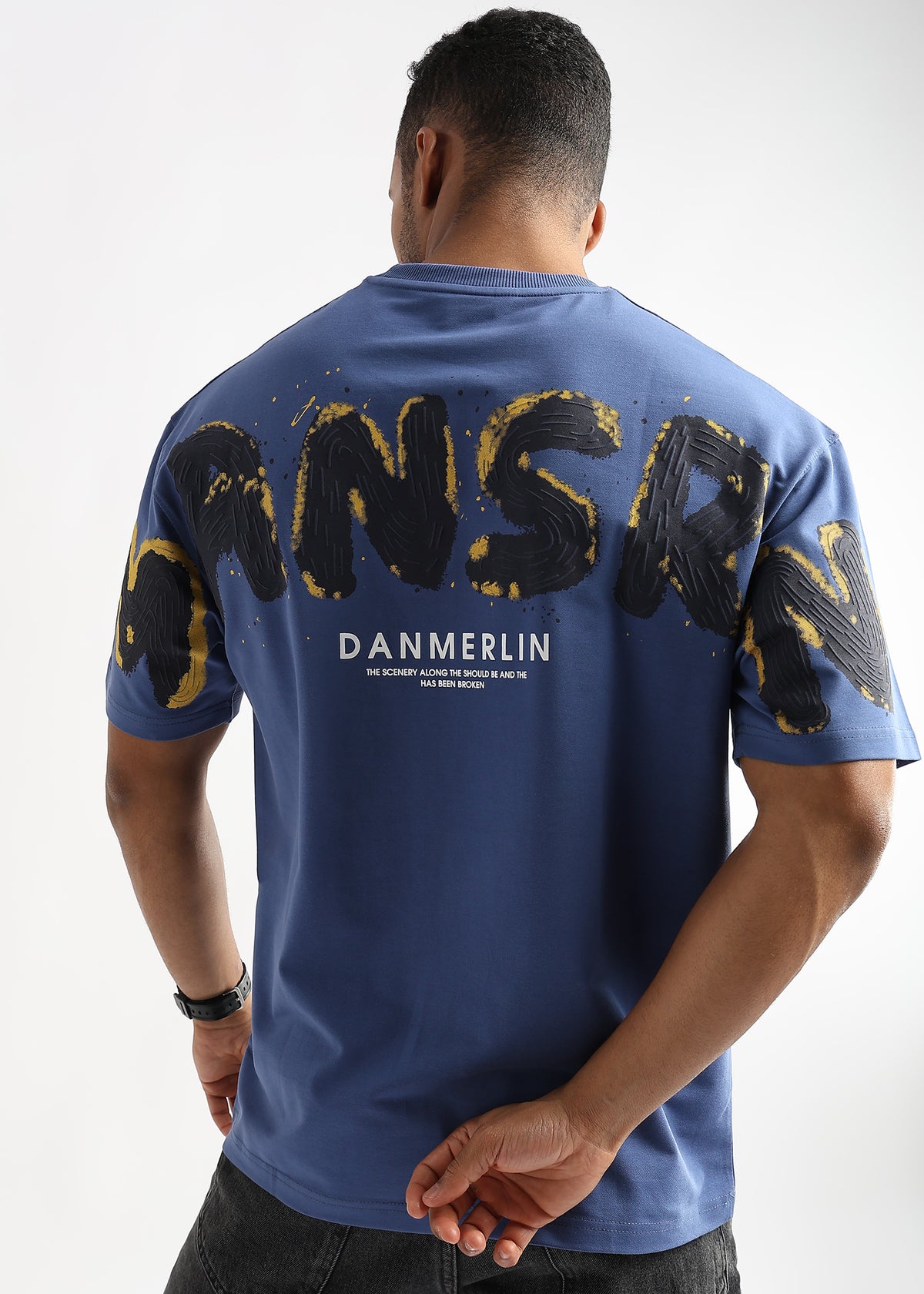 Federal Blue Mansrin Embroided Graphic Oversized