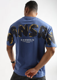 Federal Blue Mansrin Embroided Graphic Oversized