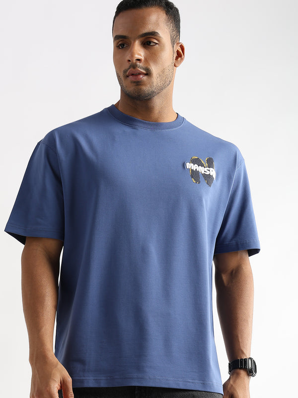 Federal Blue Mansrin Embroided Graphic Oversized