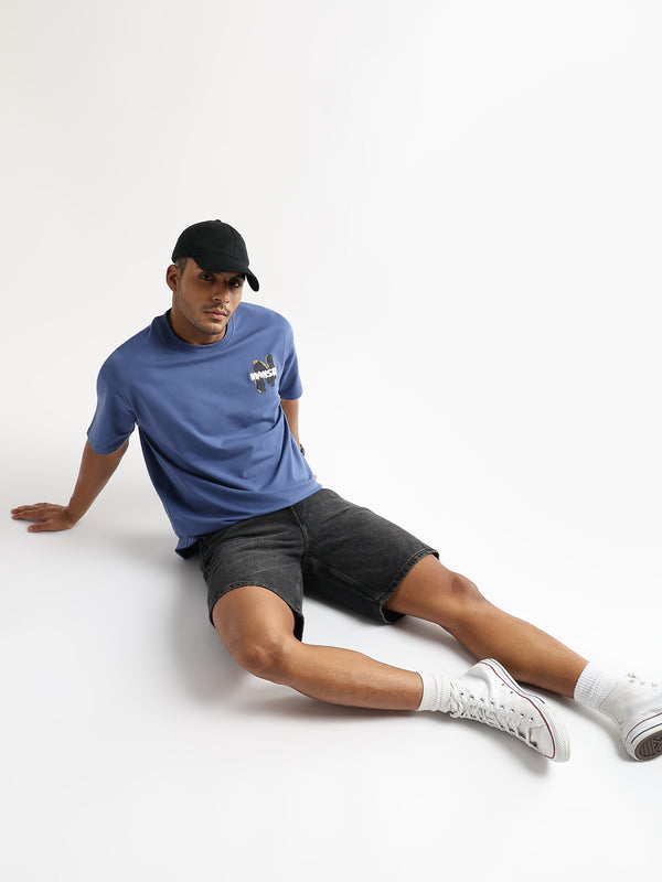 Federal Blue Mansrin Embroided Graphic Oversized