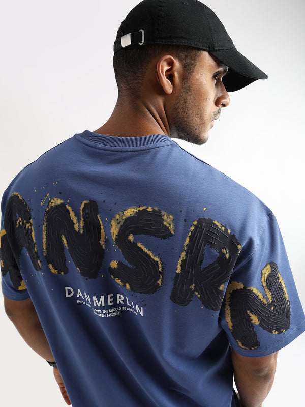 Federal Blue Mansrin Embroided Graphic Oversized