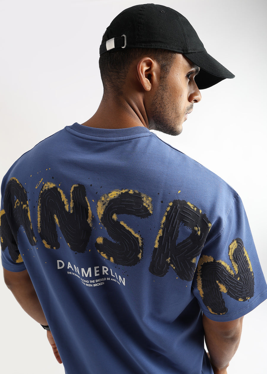 Federal Blue Mansrin Embroided Graphic Oversized