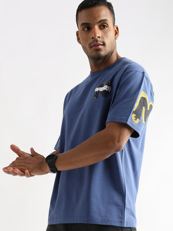 Federal Blue Mansrin Embroided Graphic Oversized