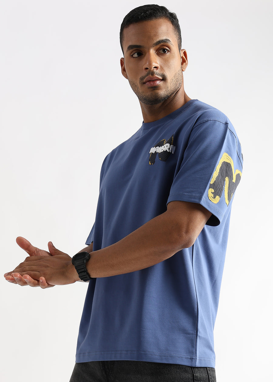 Federal Blue Mansrin Embroided Graphic Oversized