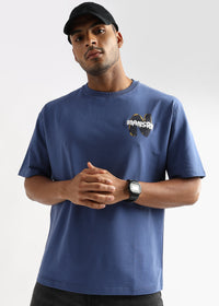 Federal Blue Mansrin Embroided Graphic Oversized