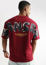 Rhubarb Red Mansrin Embroided Graphic Oversized