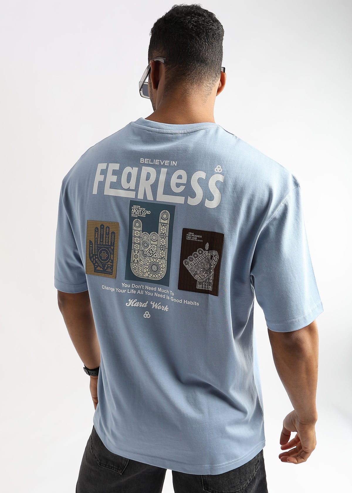 Cashmere Blue Fearless Patchwork Oversized Graphic