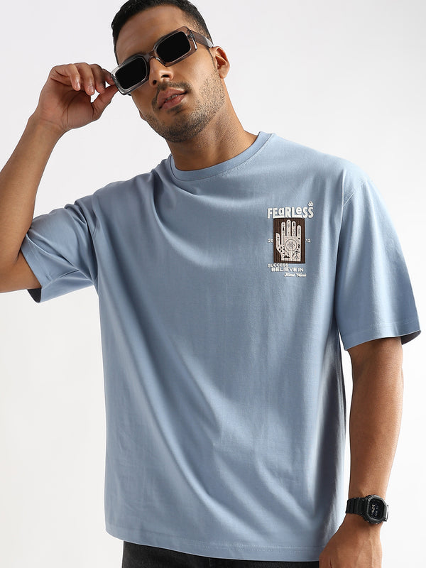 Cashmere Blue Fearless Patchwork Oversized Graphic