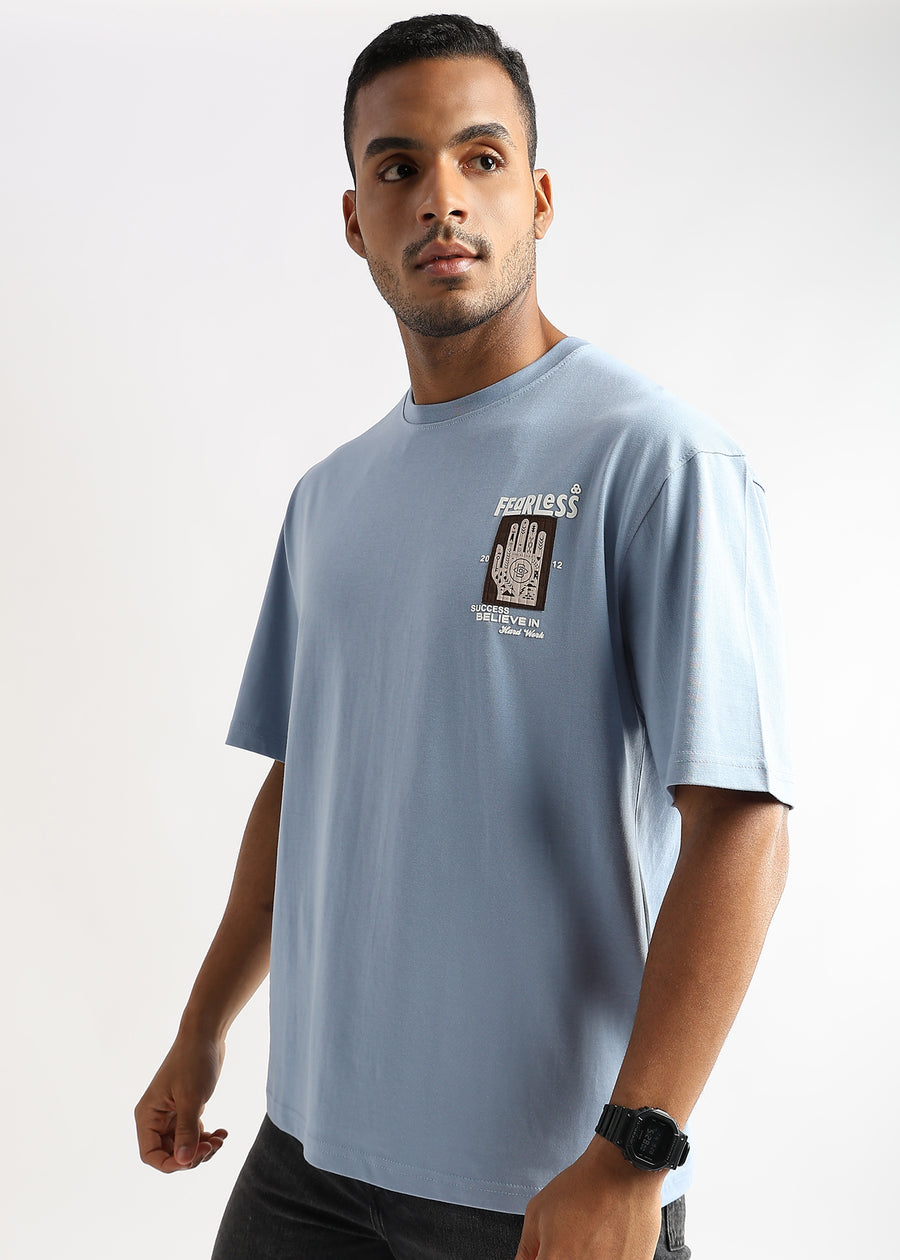 Cashmere Blue Fearless Patchwork Oversized Graphic