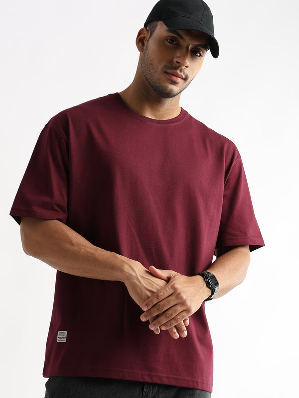 Cordovan Maroon Solid Oversized T-Shirt