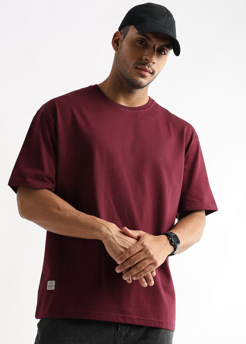 Cordovan Maroon Solid Oversized T-Shirt