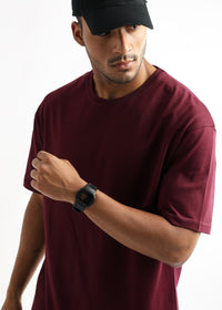Cordovan Maroon Solid Oversized T-Shirt