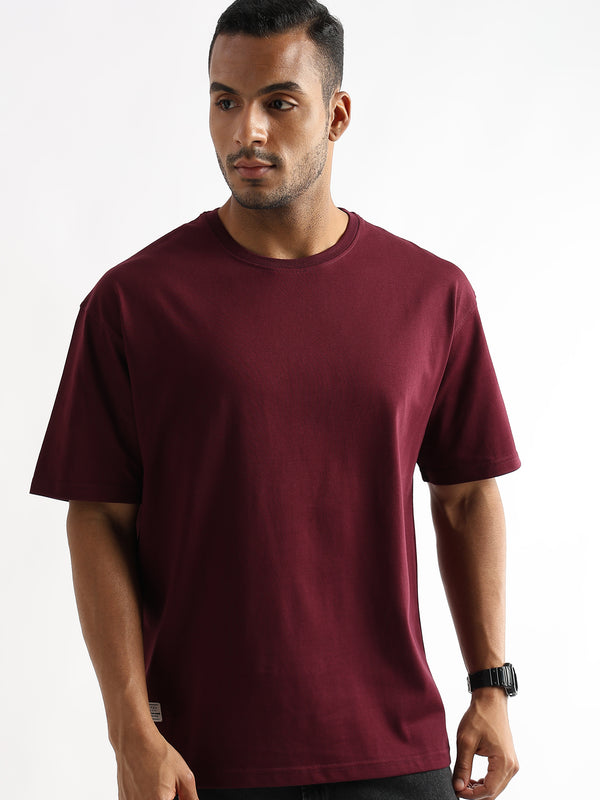 Cordovan Maroon Solid Oversized T-Shirt