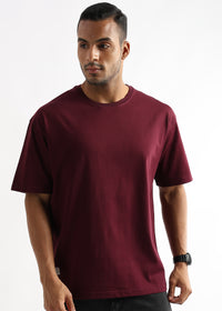 Cordovan Maroon Solid Oversized T-Shirt