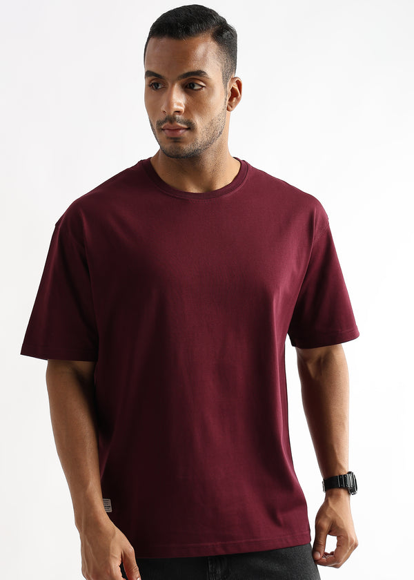 Cordovan Maroon Solid Oversized T-Shirt
