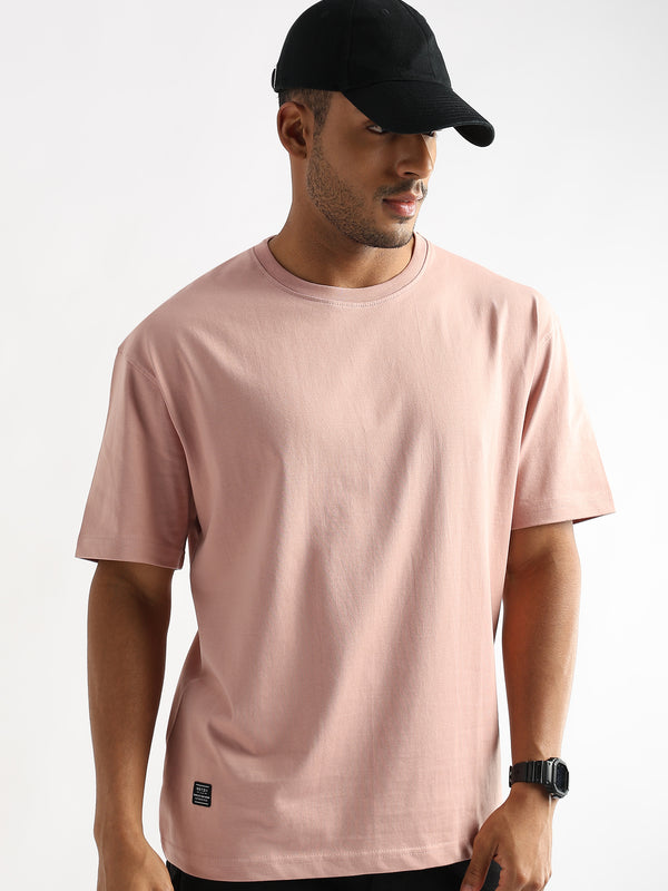 Pastel Rose Solid Oversized T-Shirt