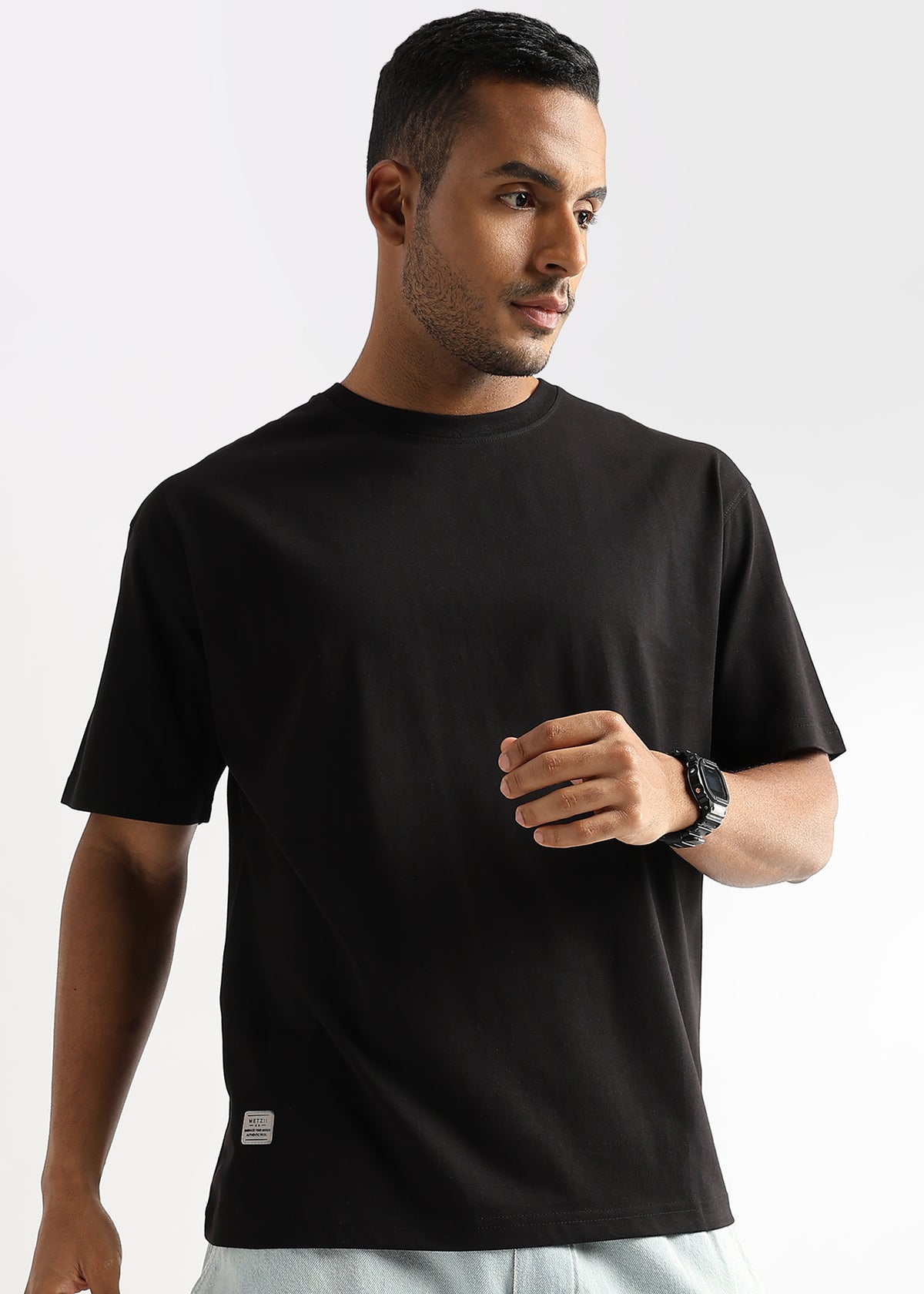 Meteorite Black Solid Oversized T-Shirt