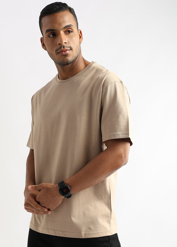 Irish Cream Solid Oversized T-Shirt