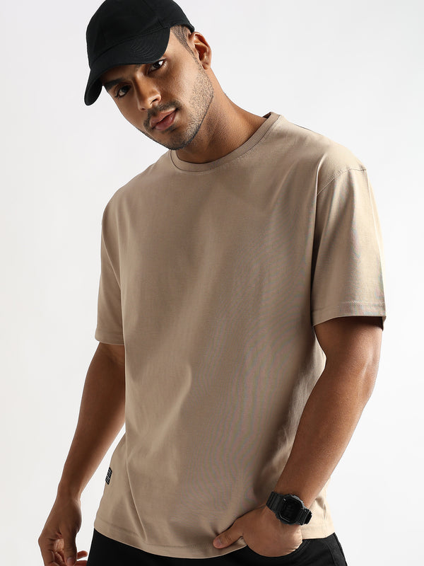 Irish Cream Solid Oversized T-Shirt