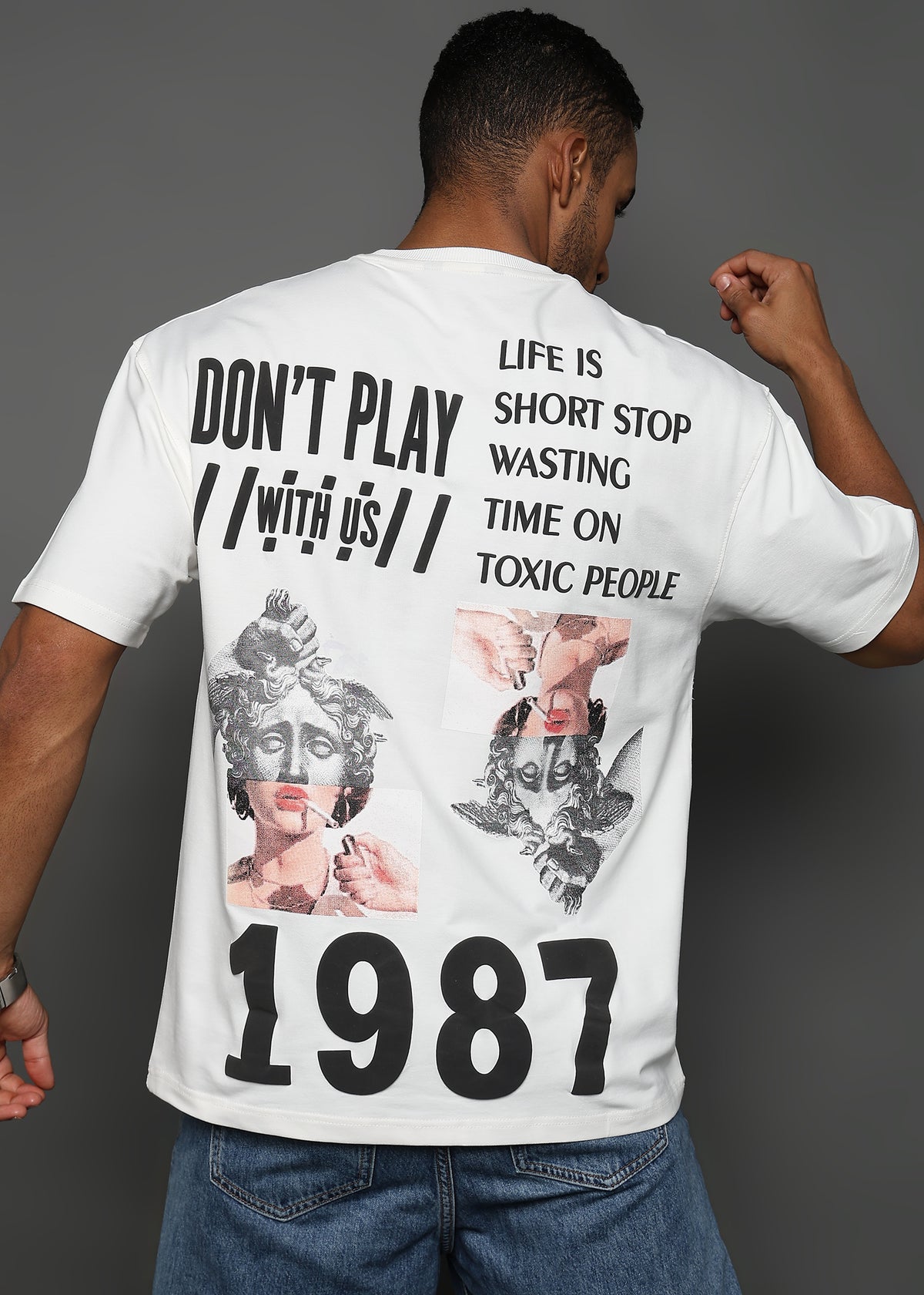 Star White Avoid Toxic People Graphic Oversized