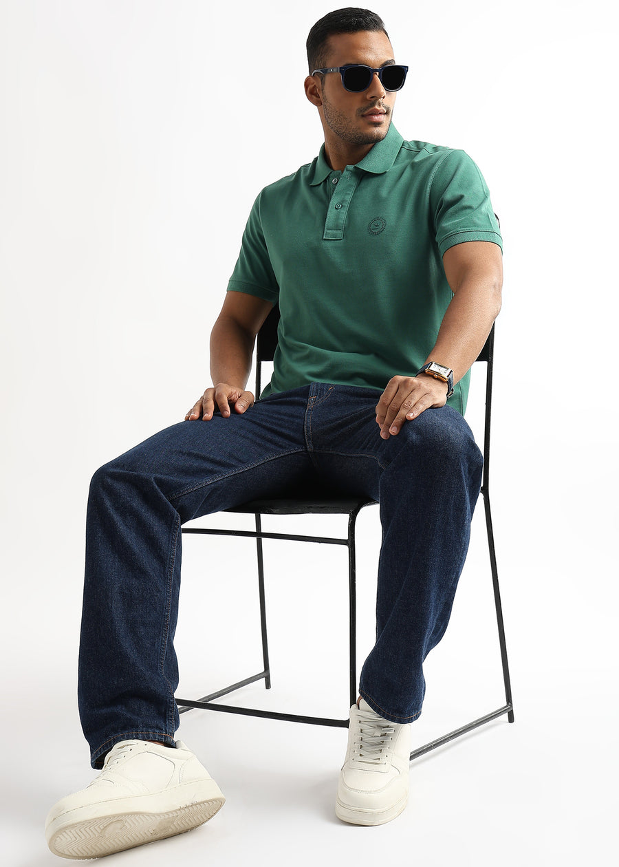 Fir Green Solid Polo T-Shirt