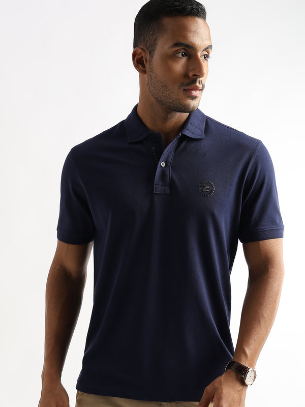 Iris Navy Solid Polo T-Shirt