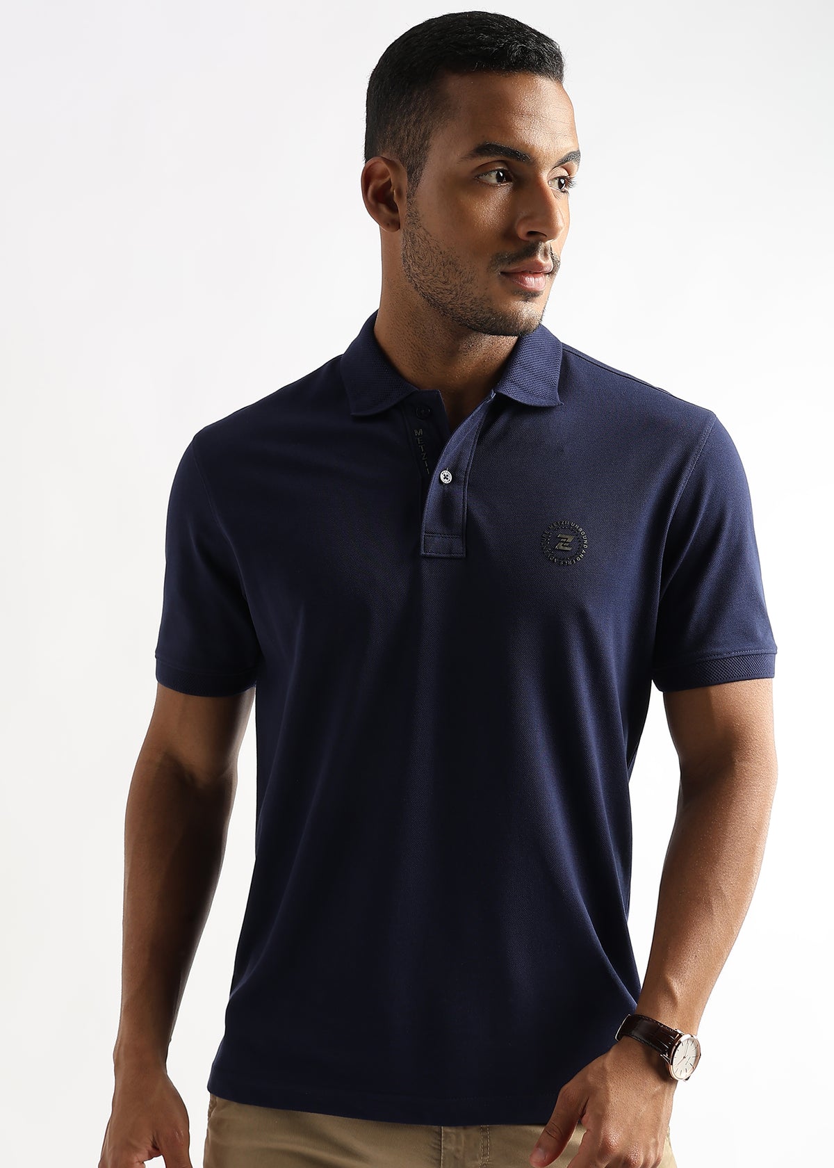 Iris Navy Solid Polo T-Shirt