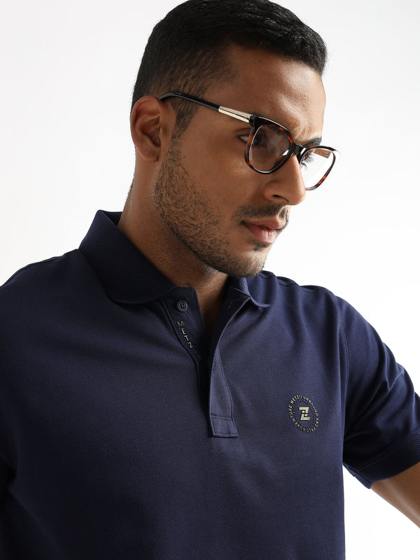 Iris Navy Solid Polo T-Shirt