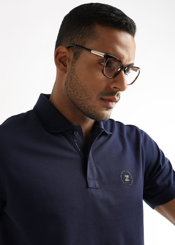 Iris Navy Solid Polo T-Shirt