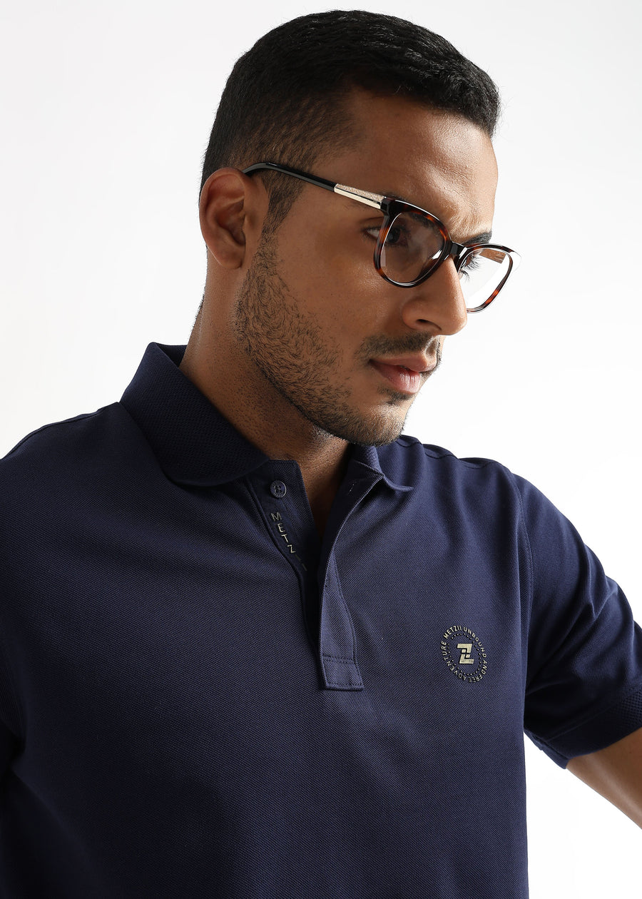 Iris Navy Solid Polo T-Shirt